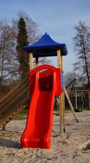 red, brow and blue playground slide thumbnail