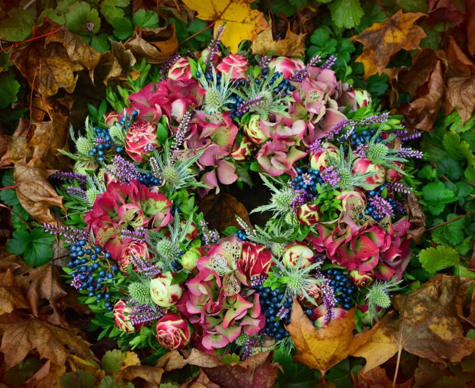 green purple blue and pink flower wreath preview