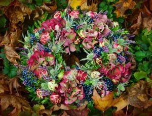 green purple blue and pink flower wreath thumbnail