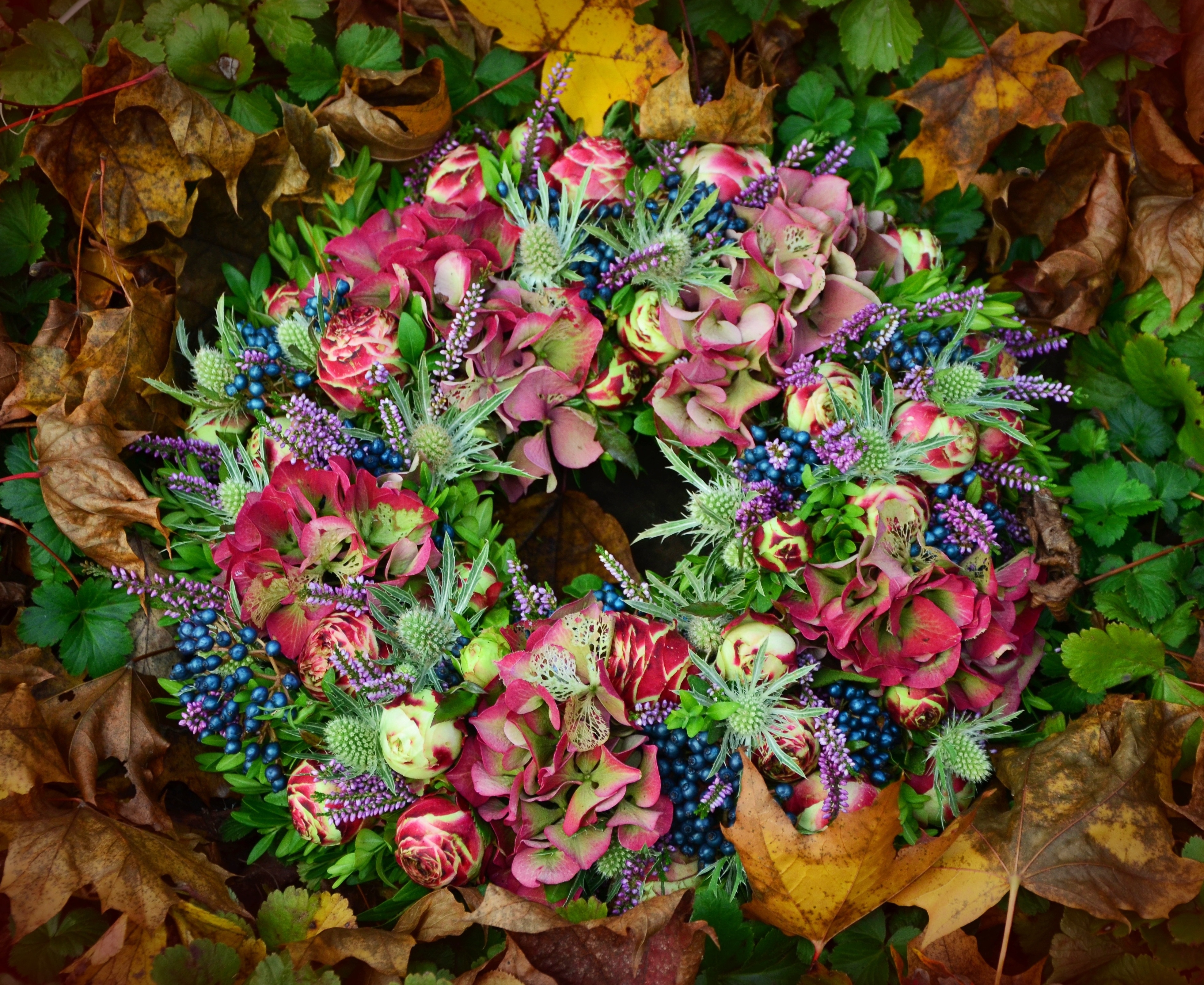 green purple blue and pink flower wreath