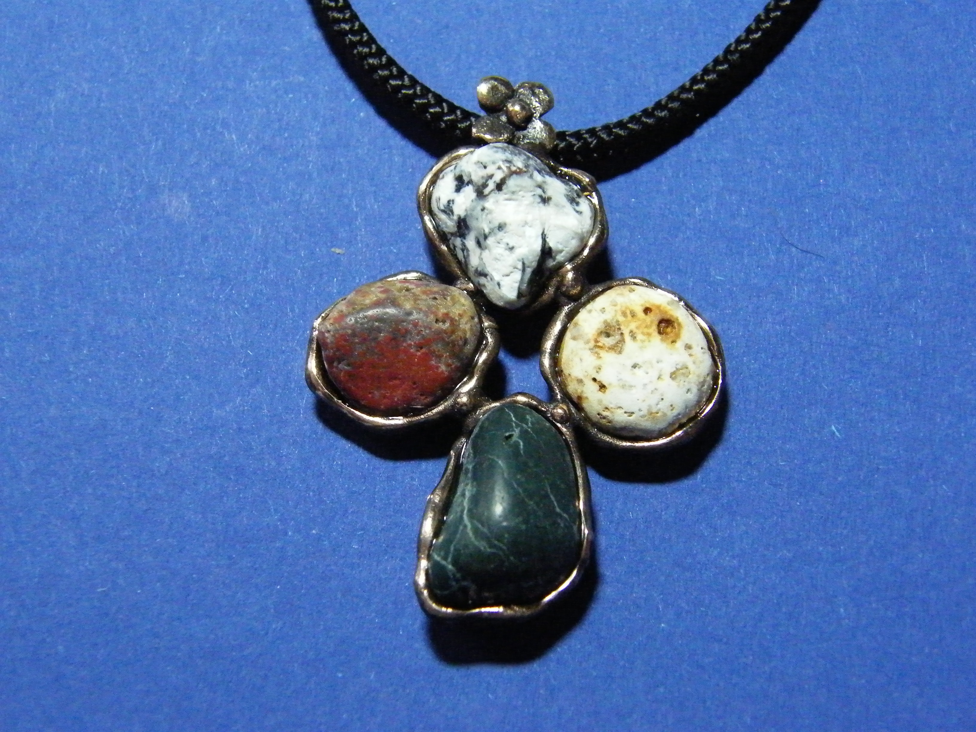 four white, brown, and green beads pendant necklace