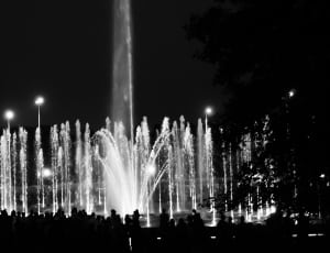 fountain grayscale photo during nighttime thumbnail