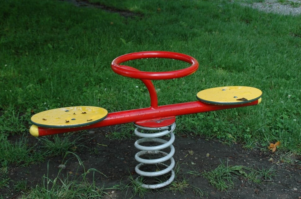 children's red yellow and gray steel see saw preview