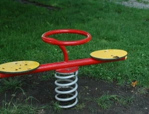 children's red yellow and gray steel see saw thumbnail