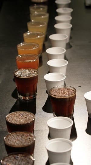 glass and styrofoam cups with beverages thumbnail