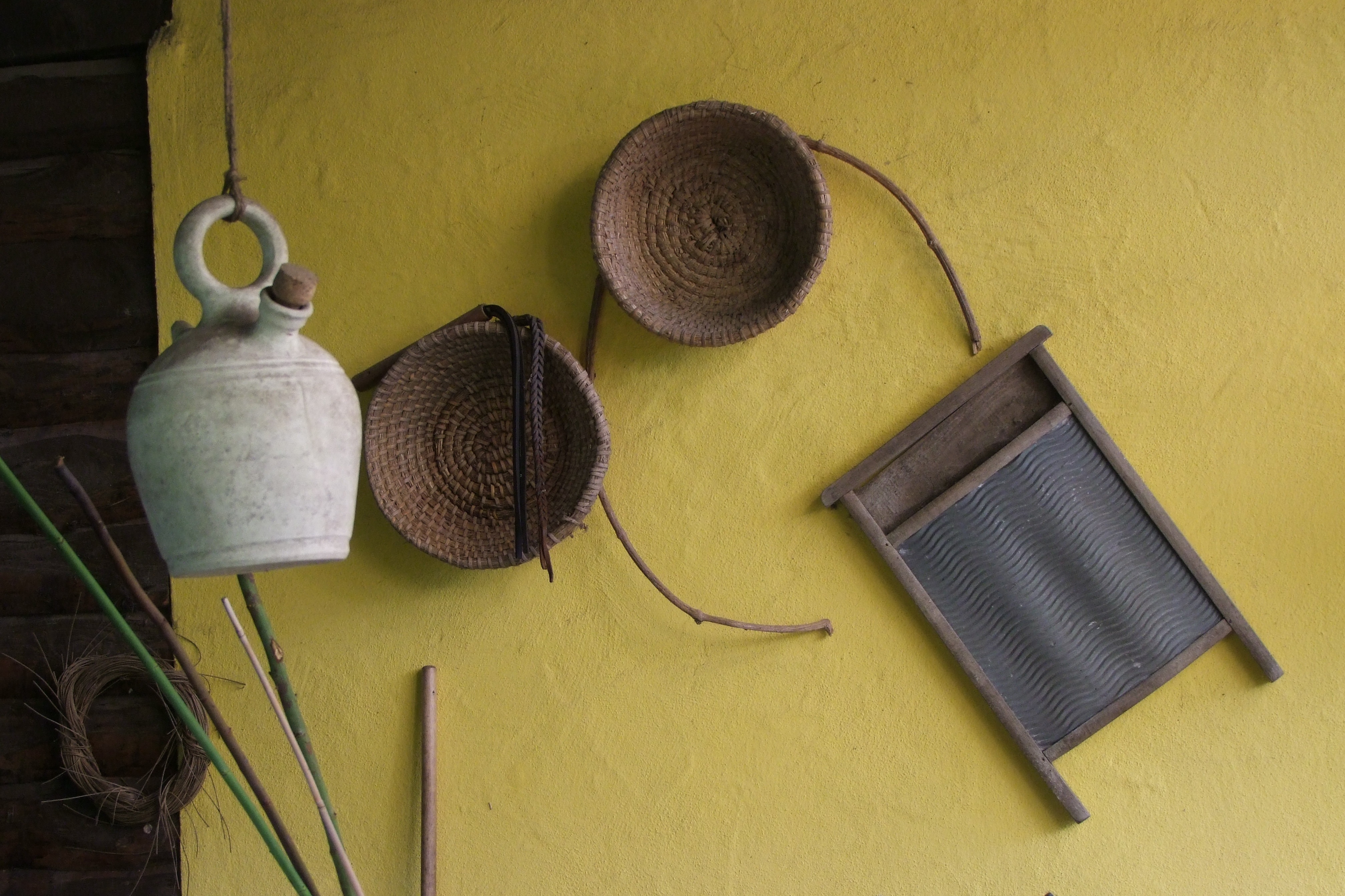brown woven cup and kettle