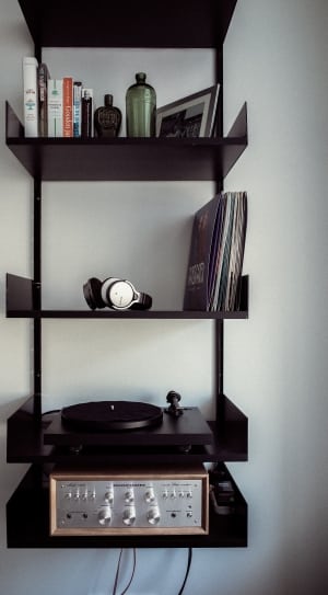 black vinyl record player and shelf thumbnail