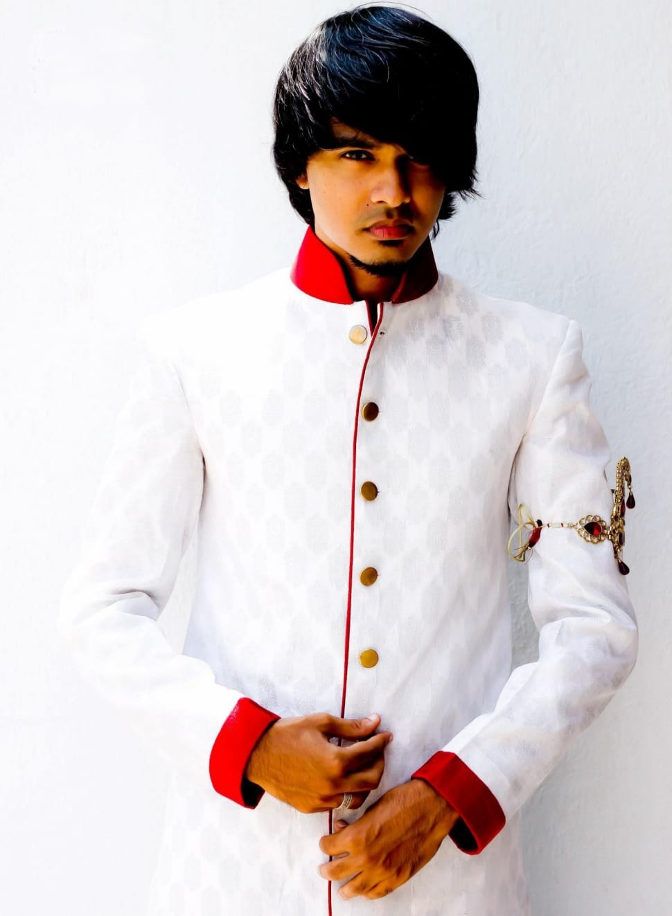 men's white and red long sleeve button up tops preview