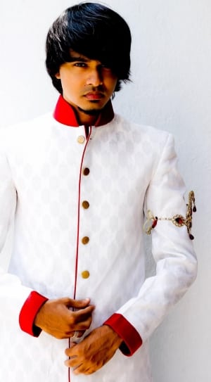 men's white and red long sleeve button up tops thumbnail