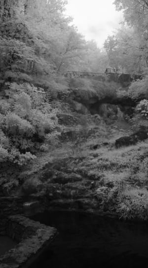gray scale waterfalls photo thumbnail