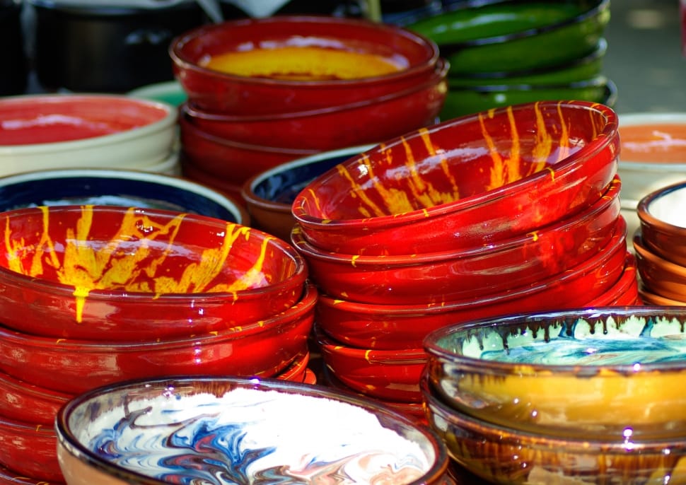 red and clear glass bowl lot preview
