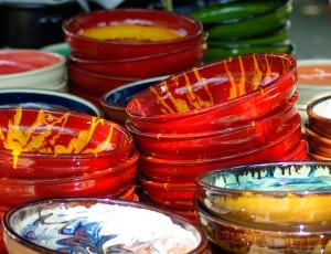 red and clear glass bowl lot thumbnail