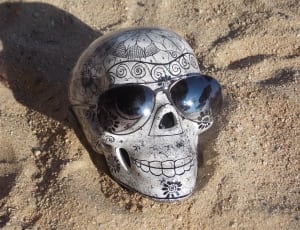silver framed aviator sunglasses and white calavera skull thumbnail