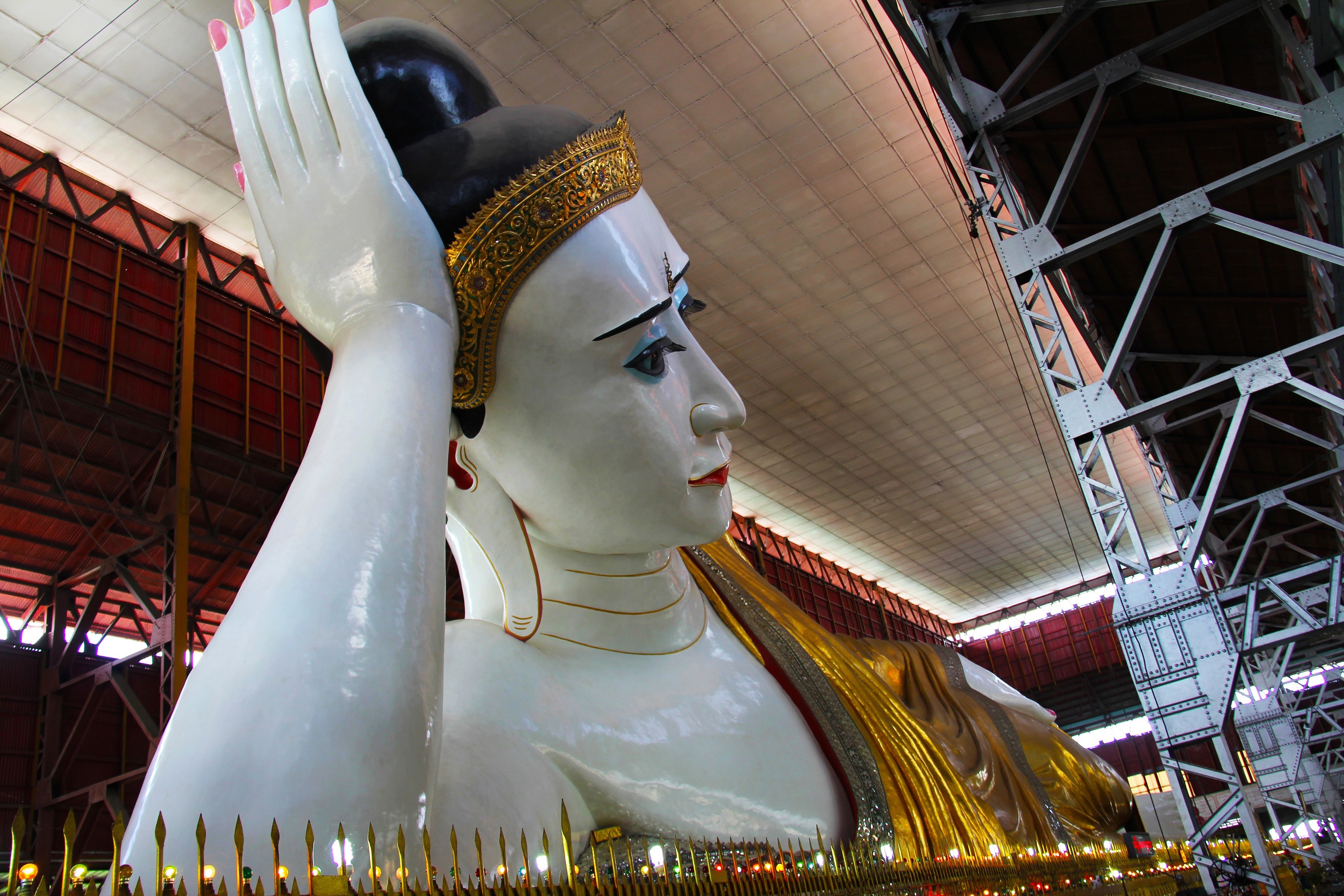 big white and yellow Hindu Deity statue