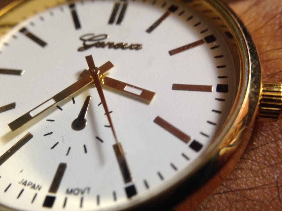 gold round geneva analog watch preview