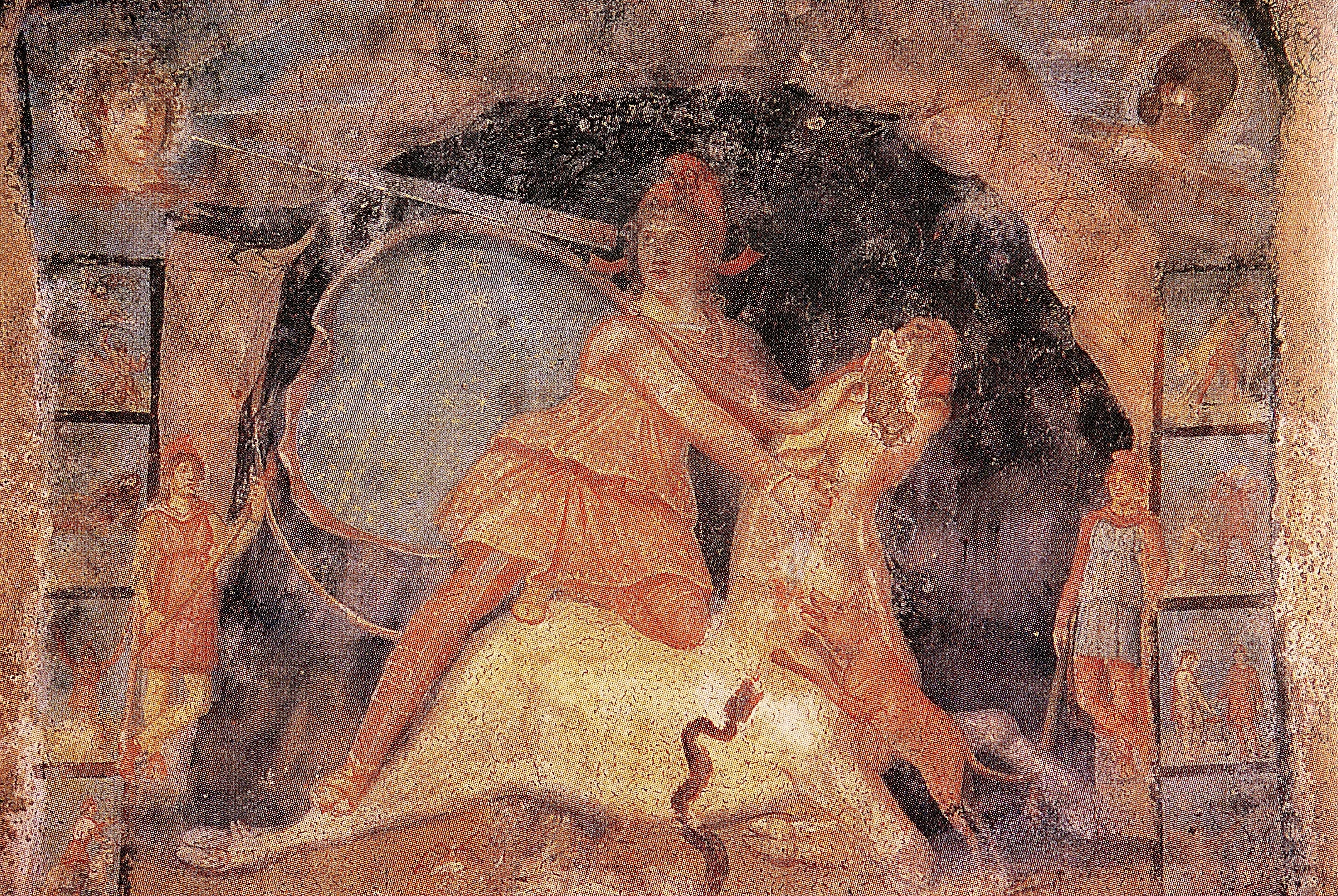 man holding horse ancient art
