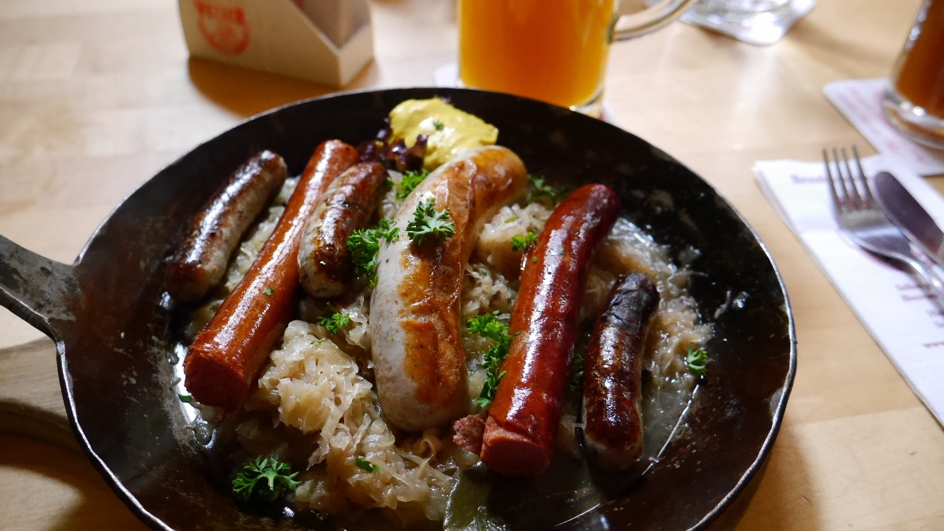 sausage and black frying pan