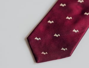 close up photo of maroon and white necktie thumbnail