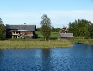 house surrounded by grass and body of water thumbnail