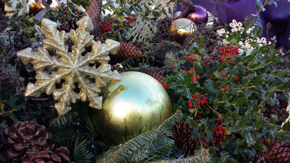 brass christmas bauble artificial mistletoe and pine cone preview