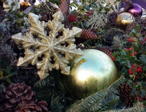 brass christmas bauble artificial mistletoe and pine cone thumbnail