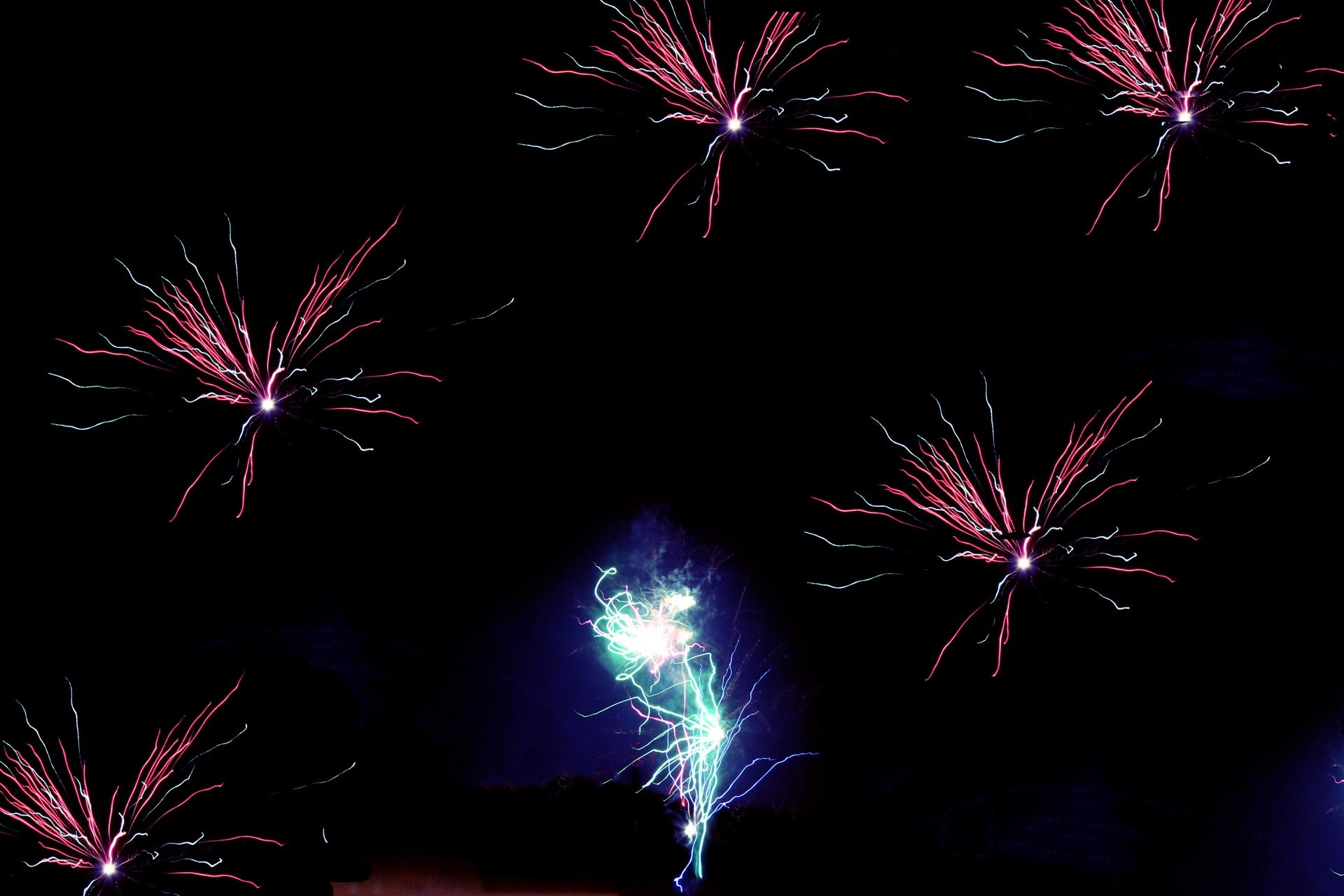 red and blue firework show