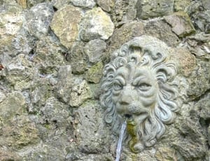 gray ceramic lion fountain thumbnail