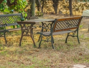 brown and black metal outdoor table set thumbnail