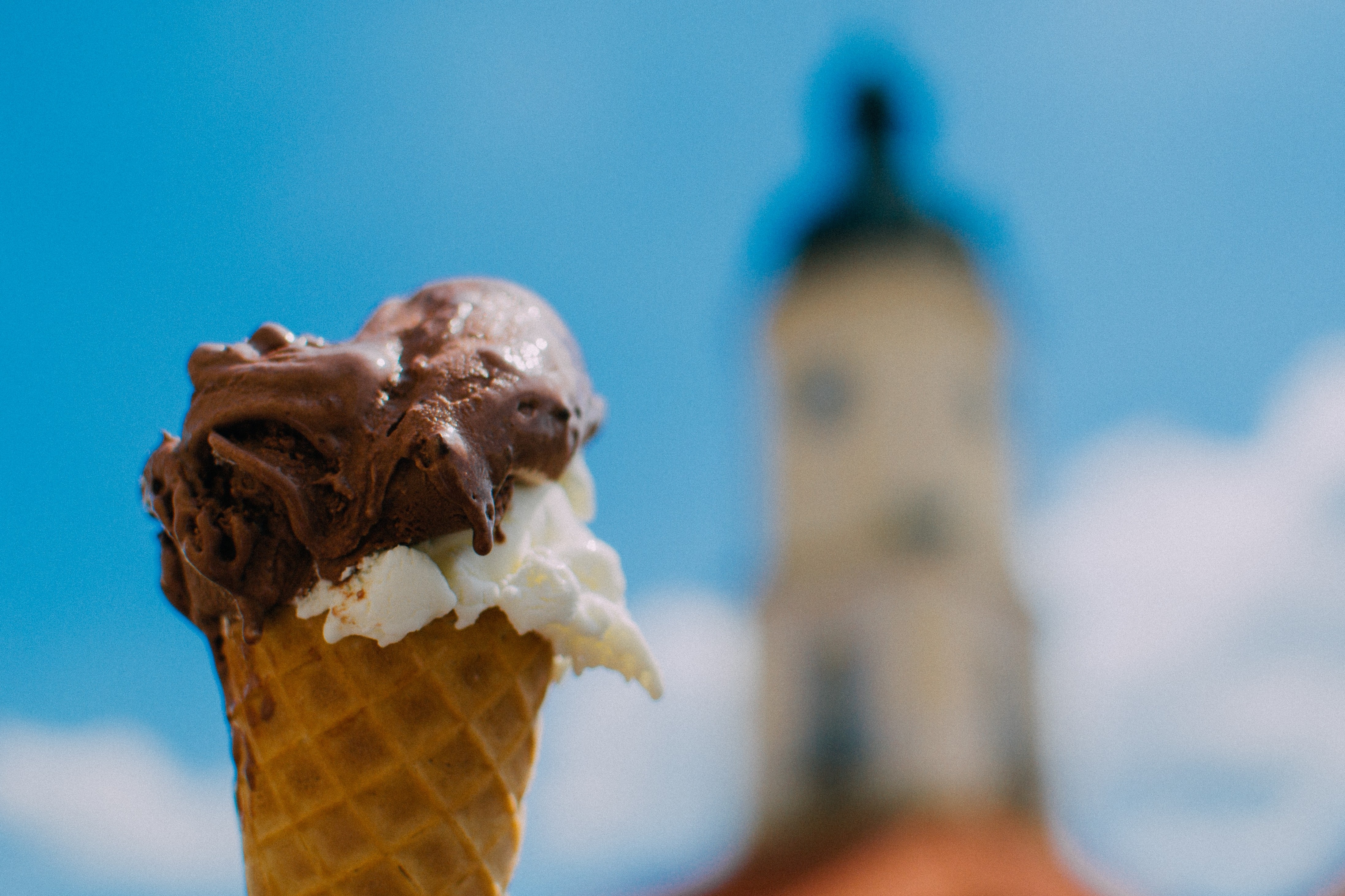 vanilla and chocolate ice cream in cone