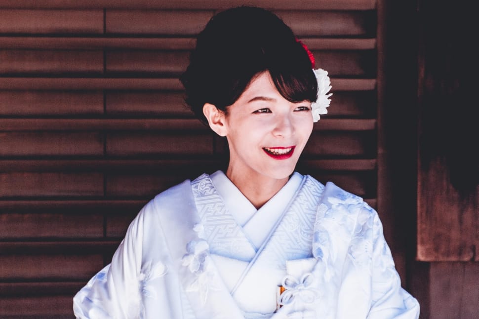 closeup photography of woman in white kimono preview