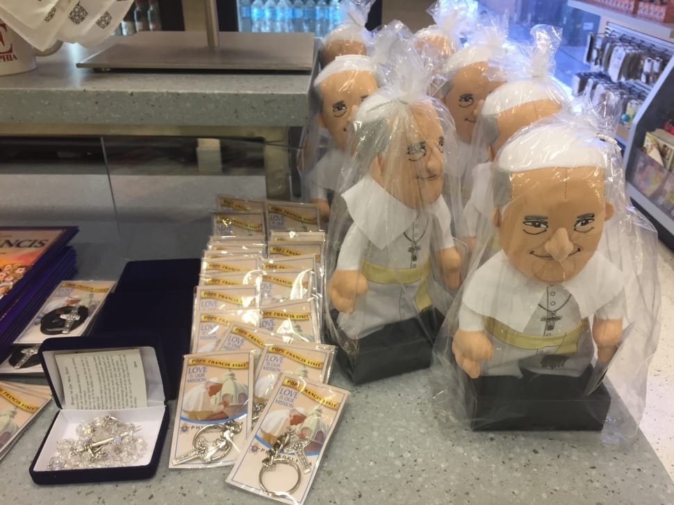 seven pope john paul plush toys  near keychains and rosary beads preview