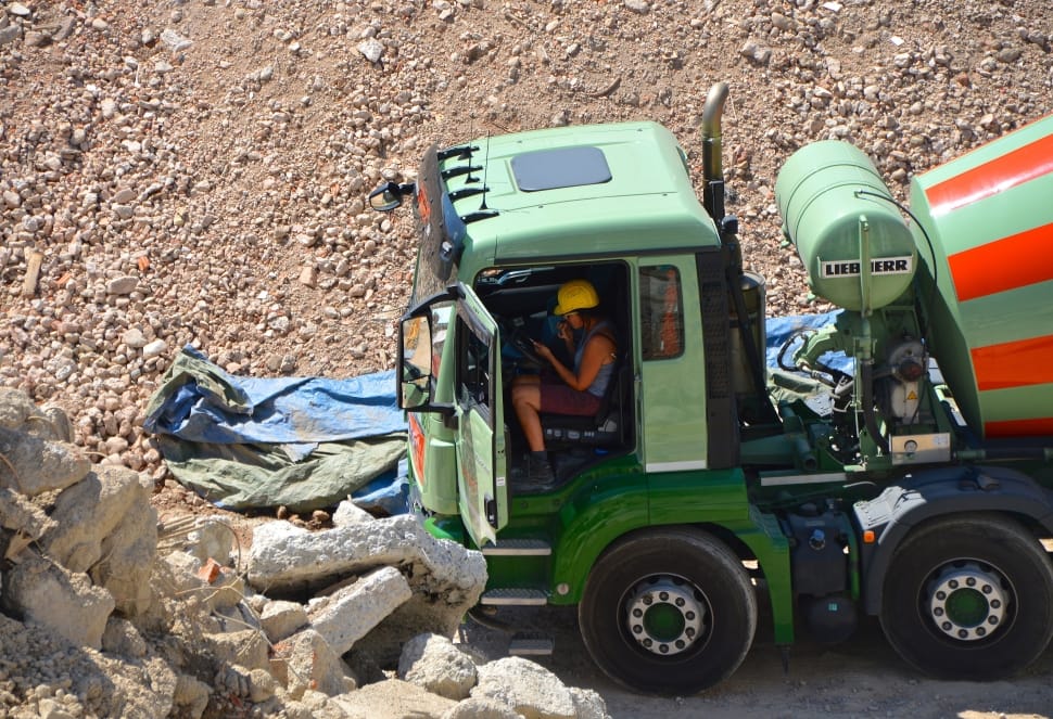 green and orange cement mixer truck preview