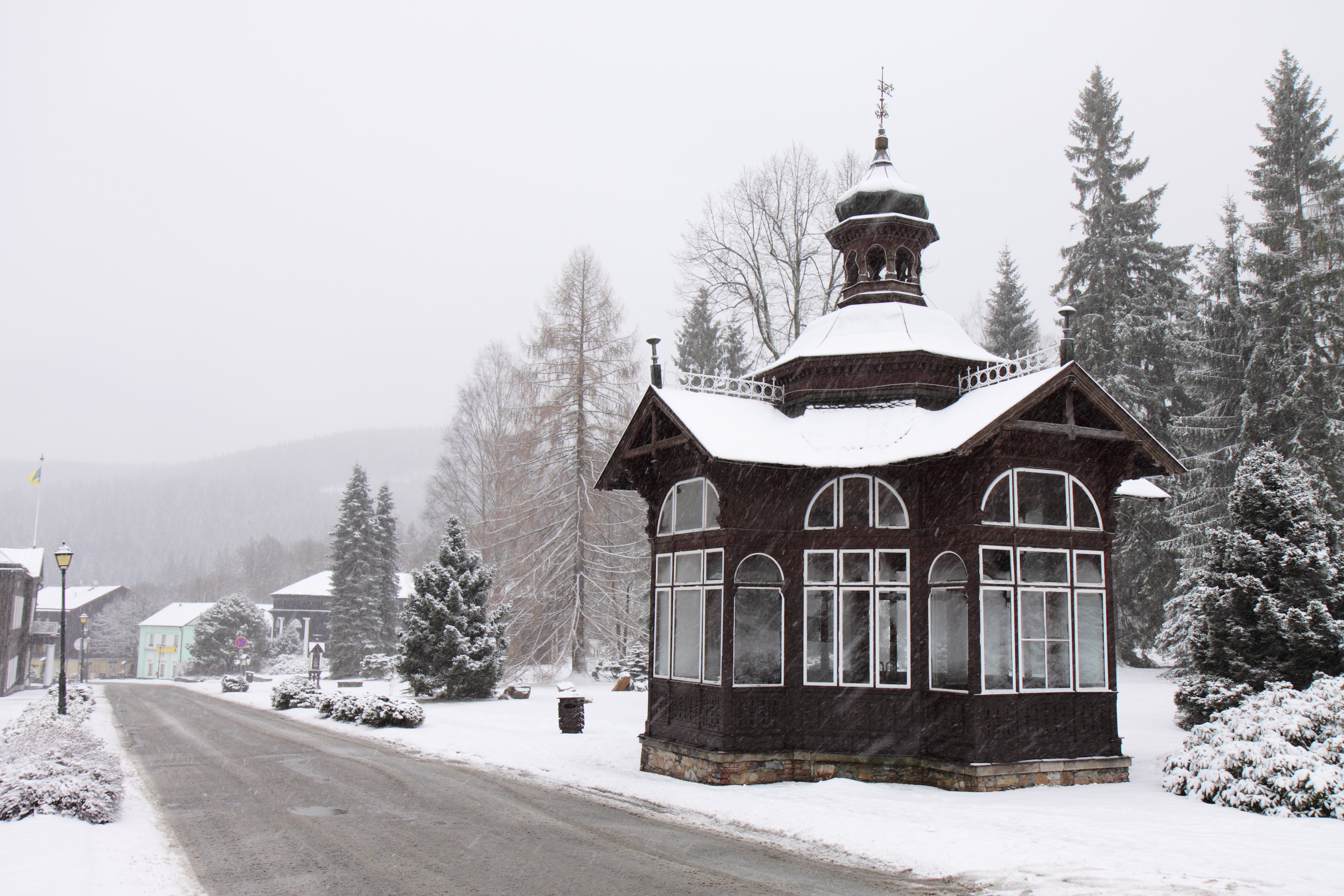 church with snow