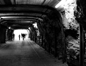 grayscale photo of tunnel thumbnail