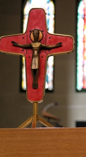red and brass crucifix ornament thumbnail