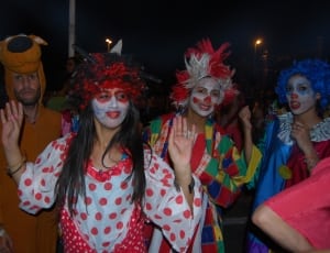 women's red and white polka dot clown costume thumbnail