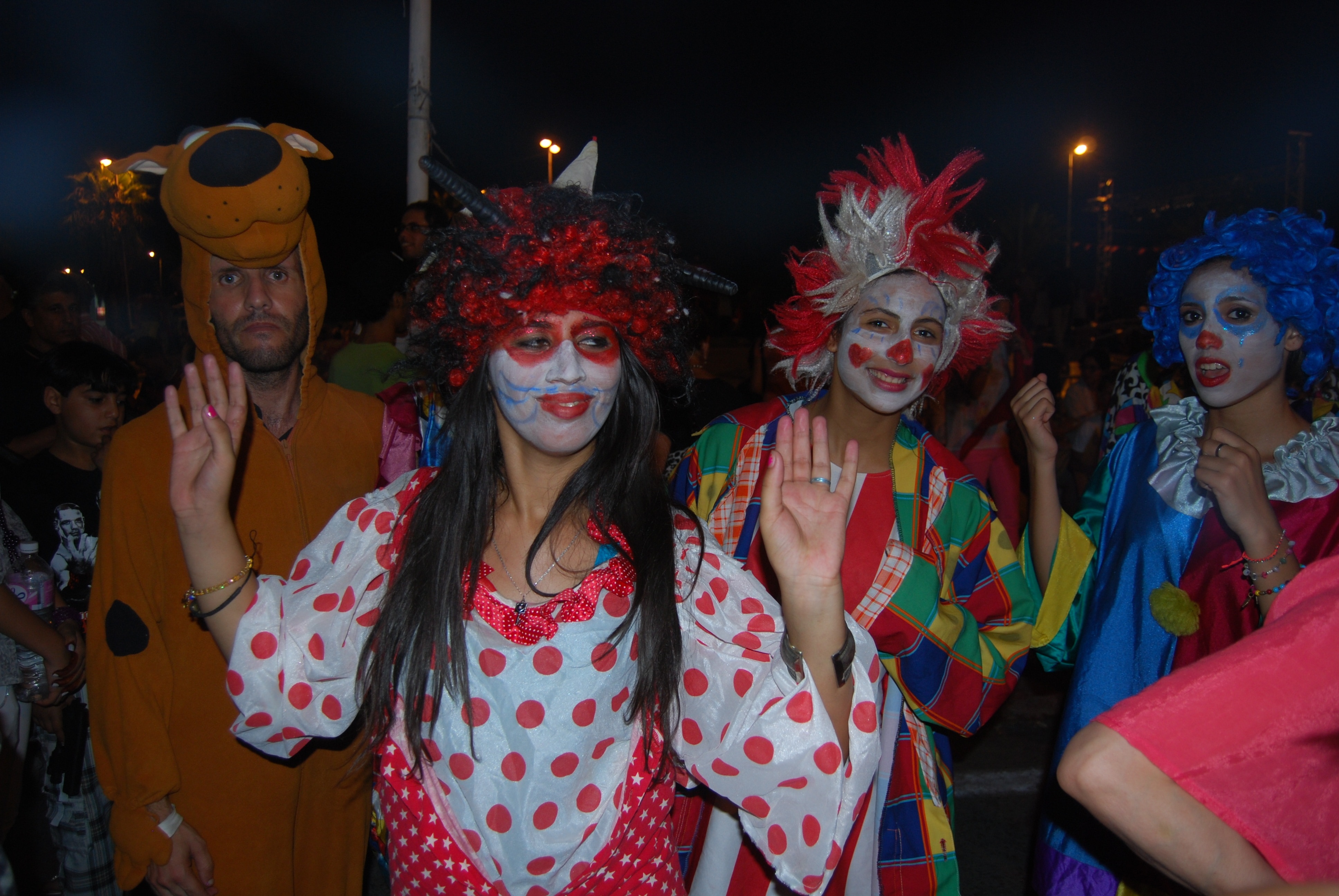 women's red and white polka dot clown costume