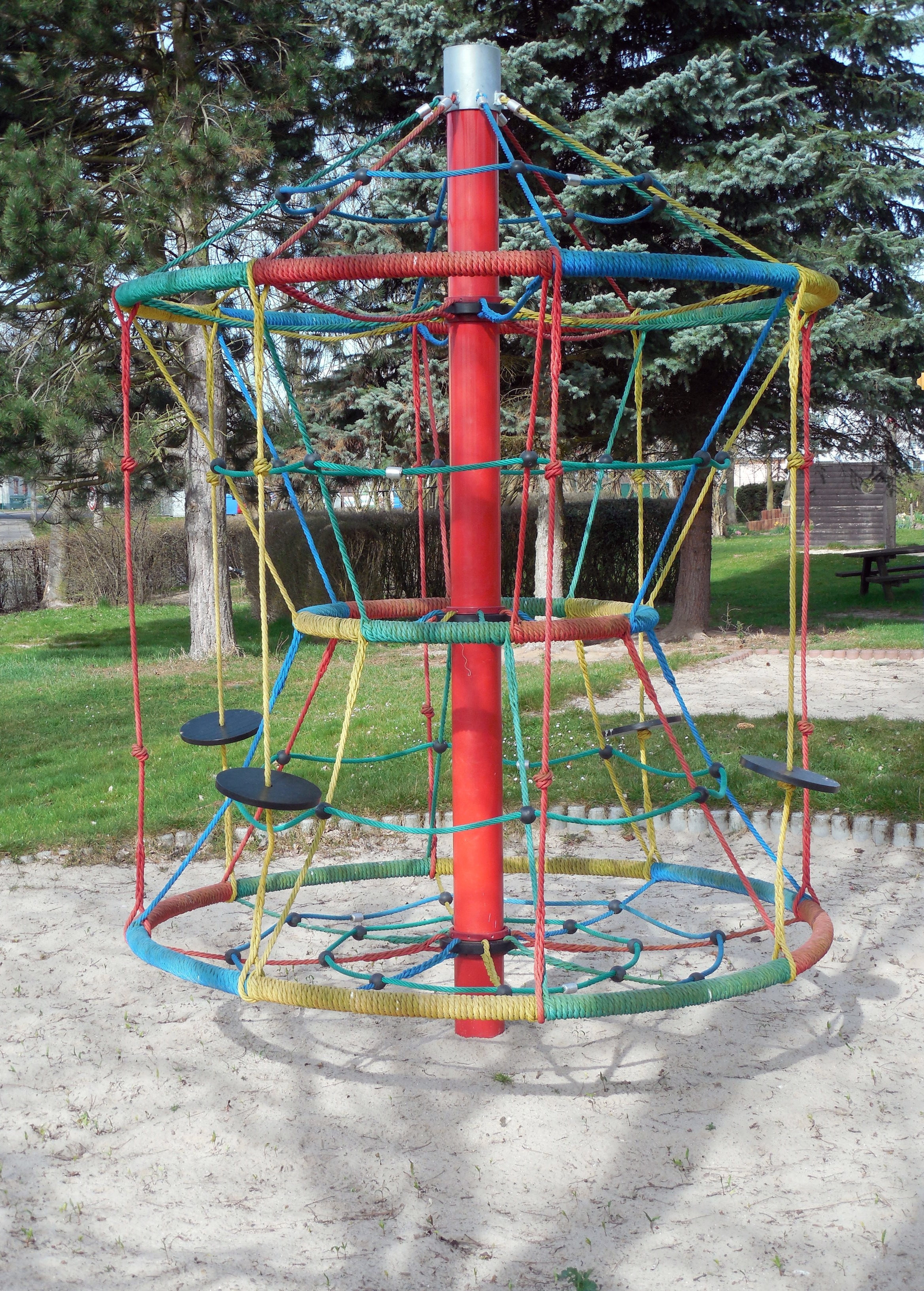 blue red and green playground toy