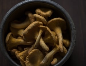 brown mushrooms in black round container thumbnail