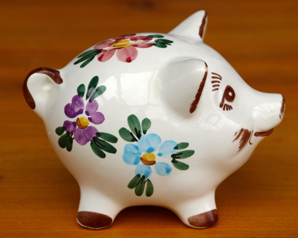 white blue and green floral ceramic piggy bank preview