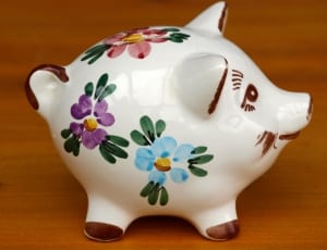 white blue and green floral ceramic piggy bank thumbnail