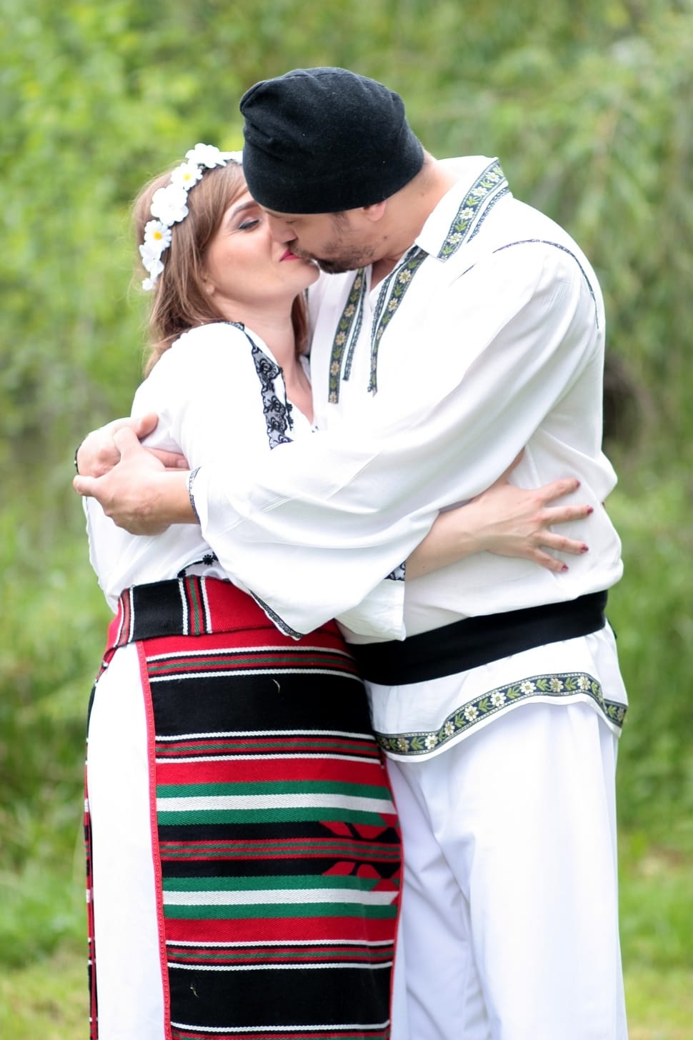 men's and women's white red black stripe traditional dress preview