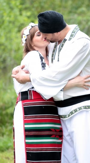 men's and women's white red black stripe traditional dress thumbnail