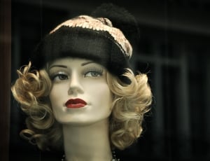 woman mannequin wearing black and brown beanie thumbnail