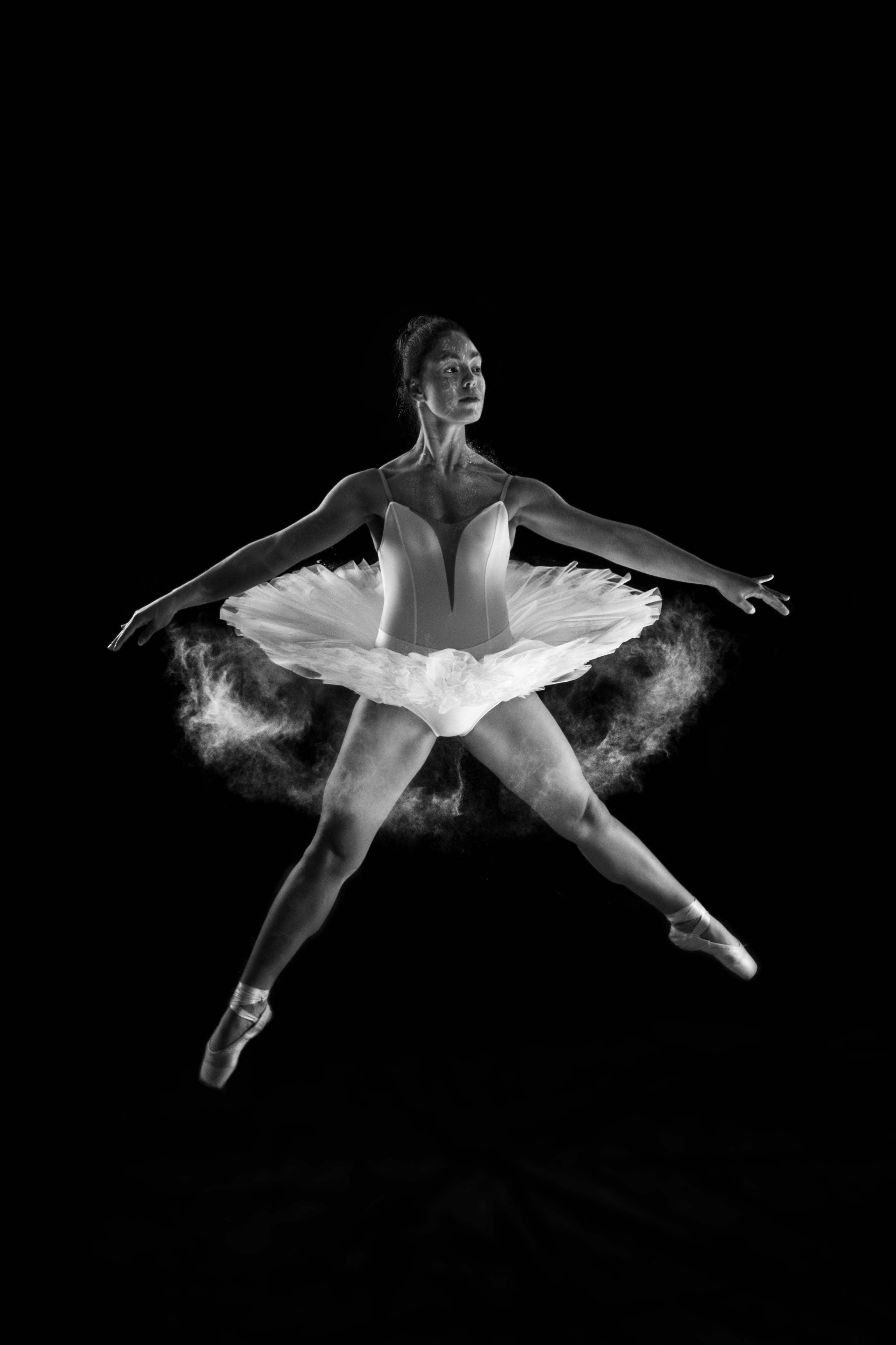 grayscale photography of woman doing ballet dancing