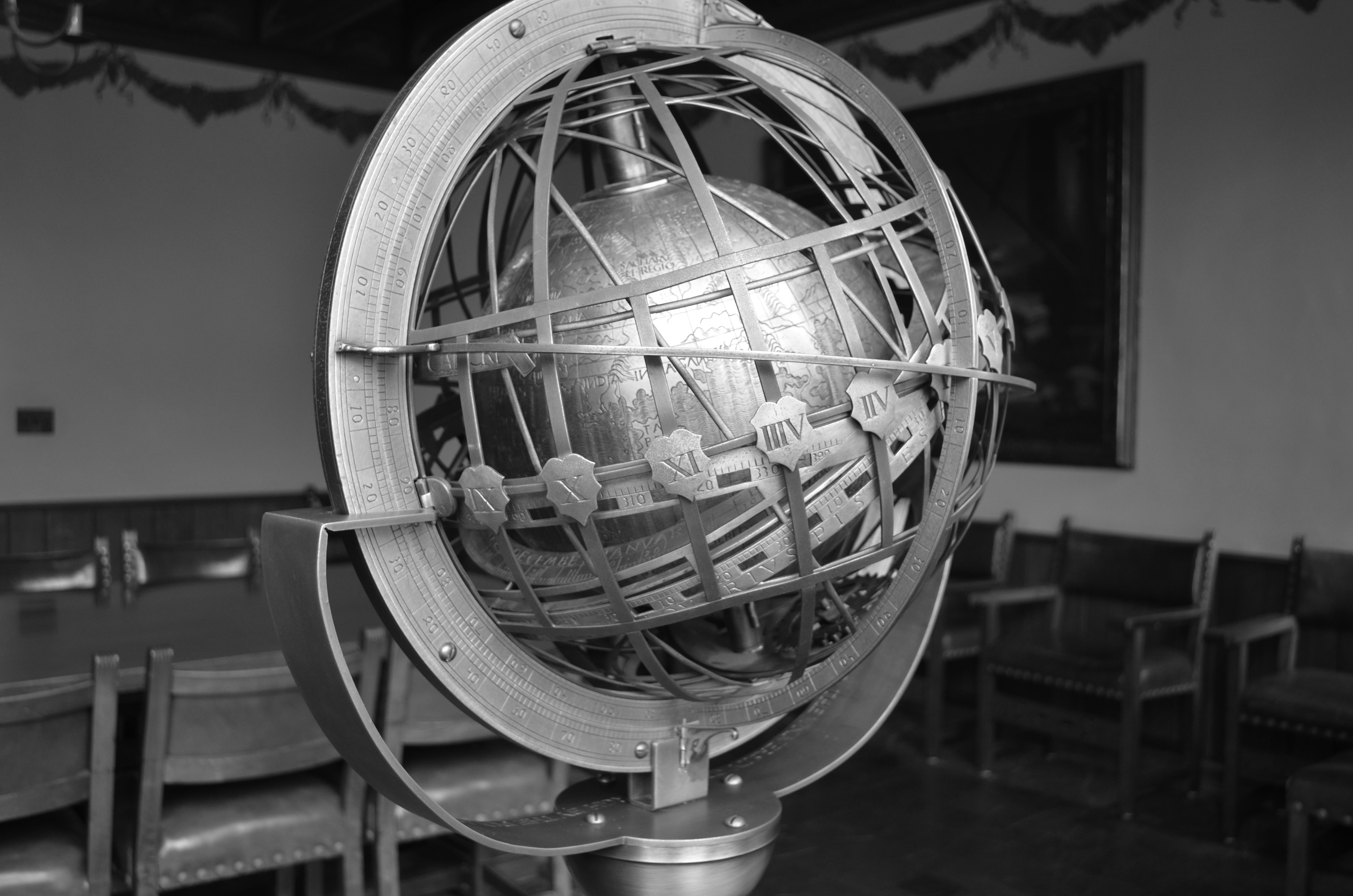 grayscale photo of globe