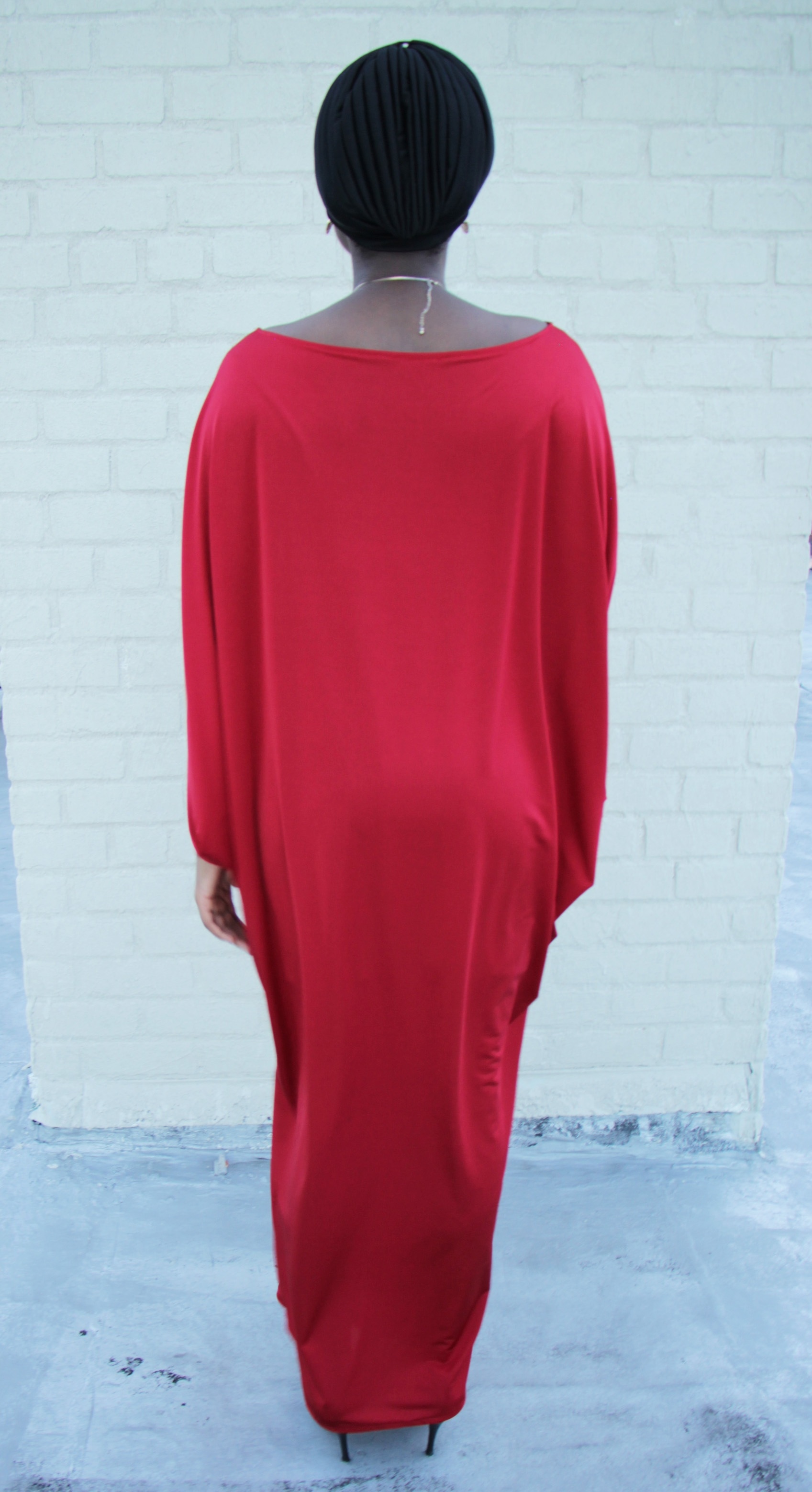 women's red scoop neck dress