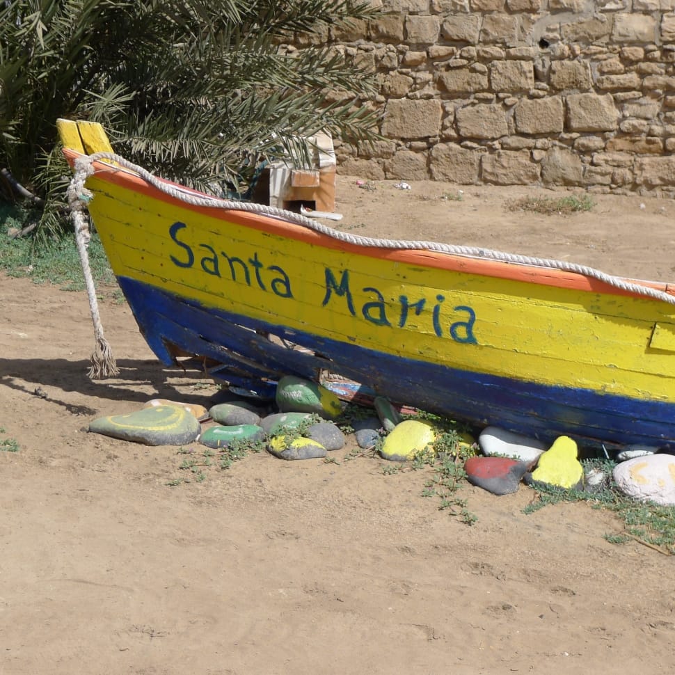 yellow orange and blue santa maria boat preview
