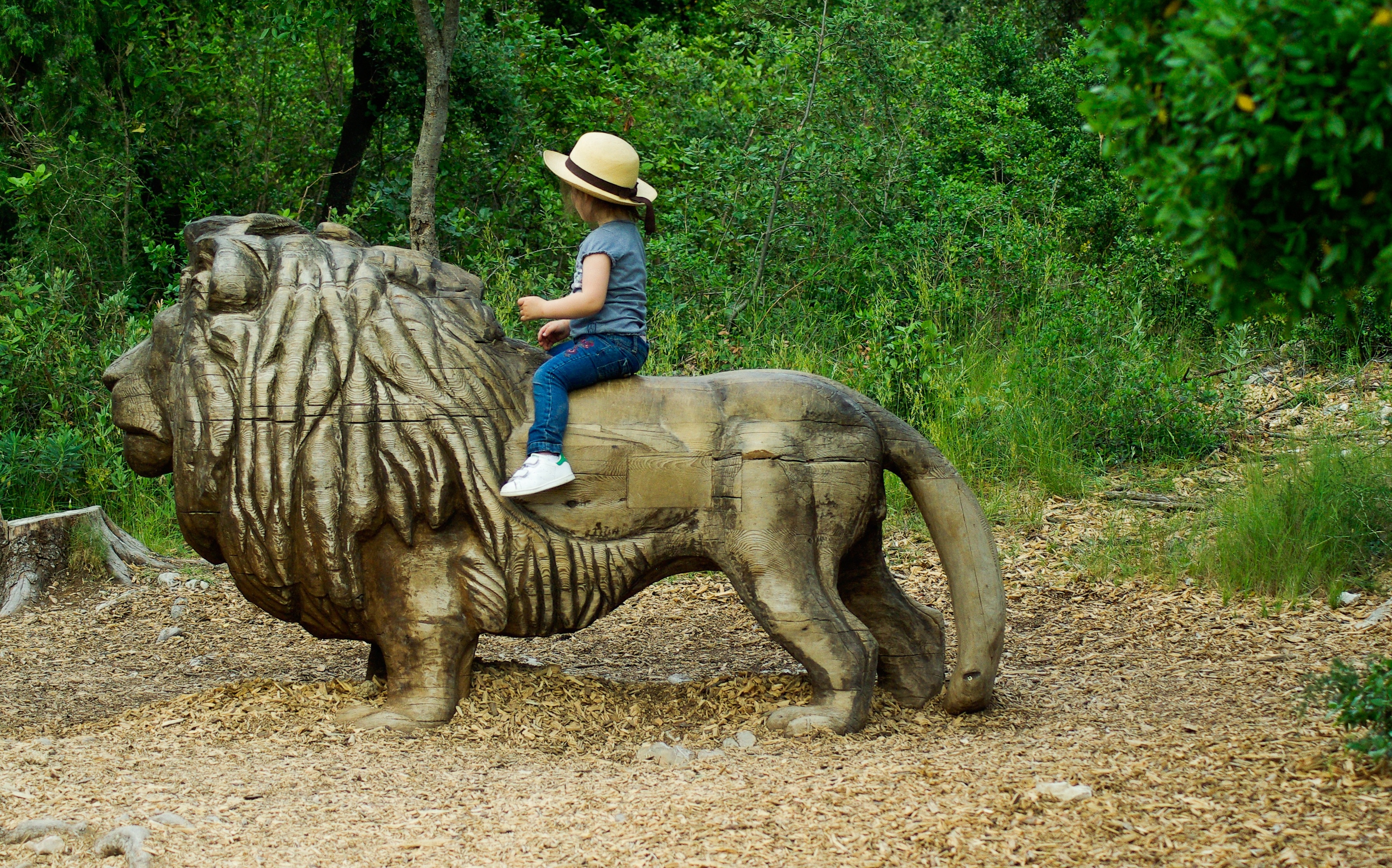 child riding gold lion