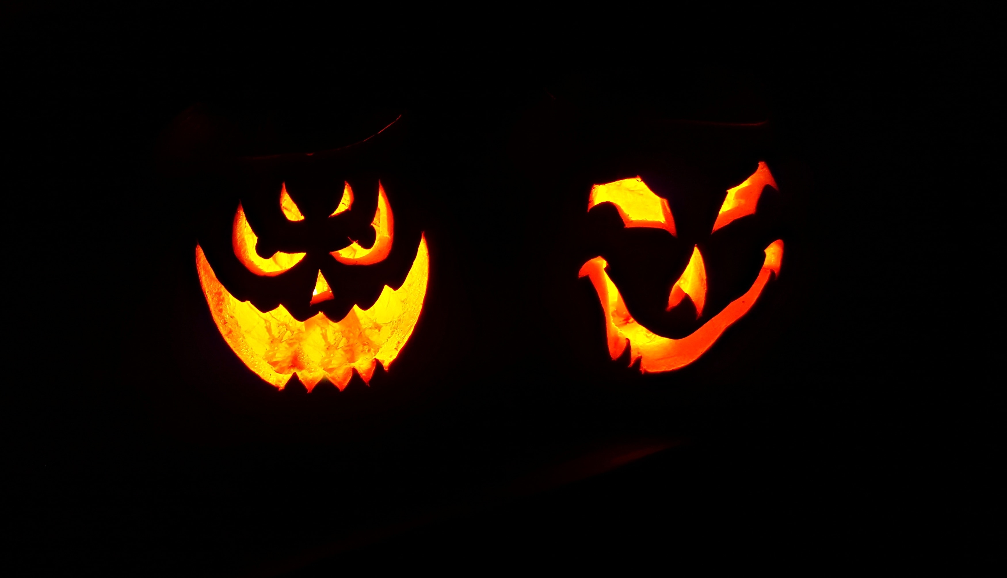 two halloween pumpkin lanterns